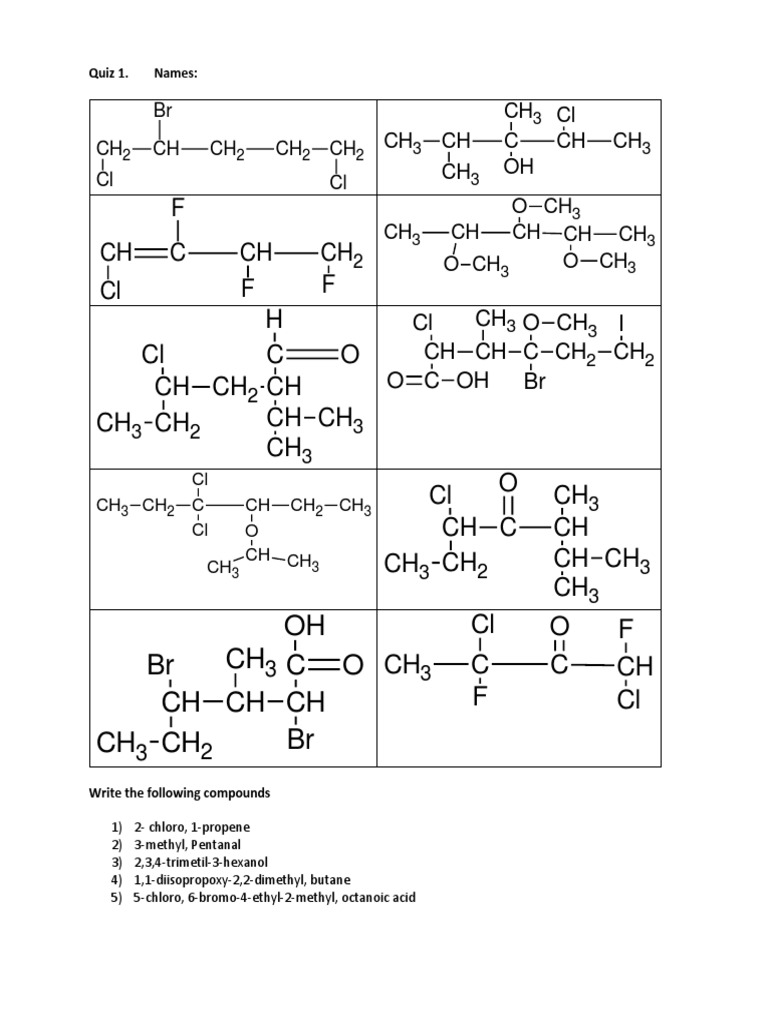 Organic Compound Naming Quiz | PDF | Atoms | Industrial Gases