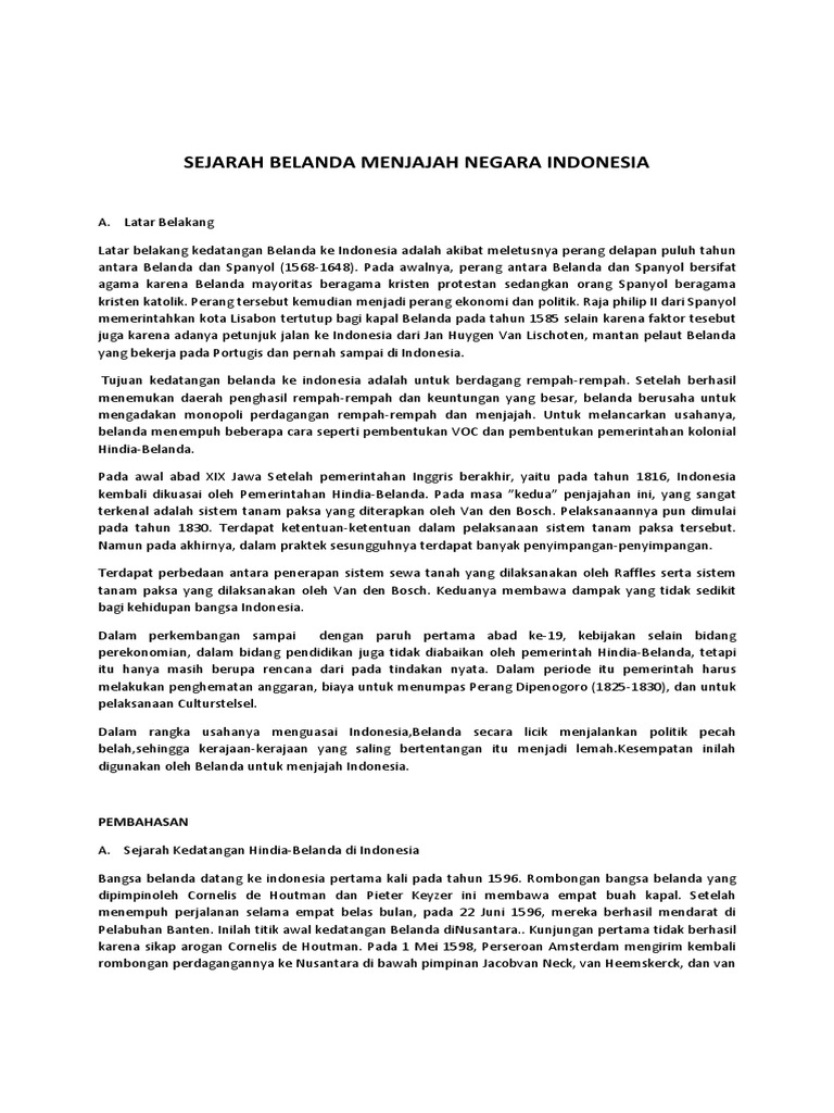 Sejarah Belanda Menjajah Negara Indonesia