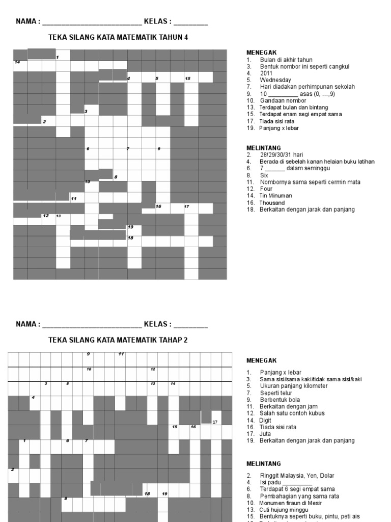 Teka Silang Kata Matematik Tahun 4 Soalan2 140903070743 Phpapp01
