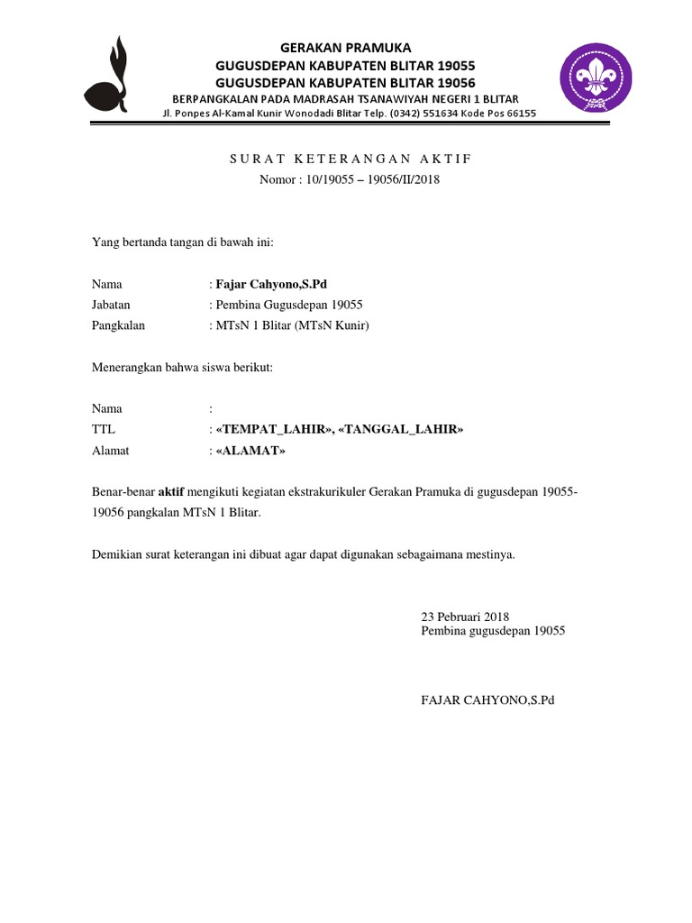 contoh Surat Keterangan Aktif