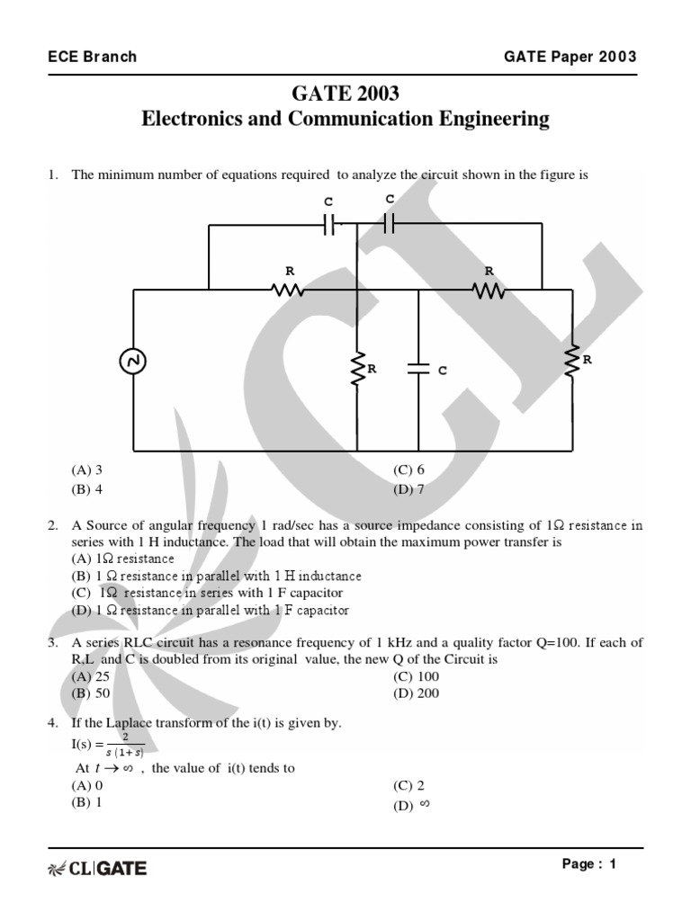 GATE ECE 2003 Actual Paper | PDF | Frequency Modulation | Amplifier