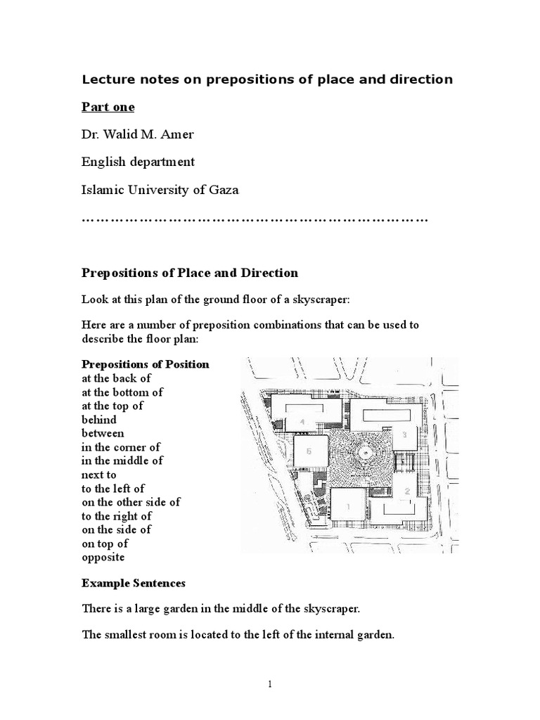 Prepositions of Place and Direction Guide | PDF | Verb