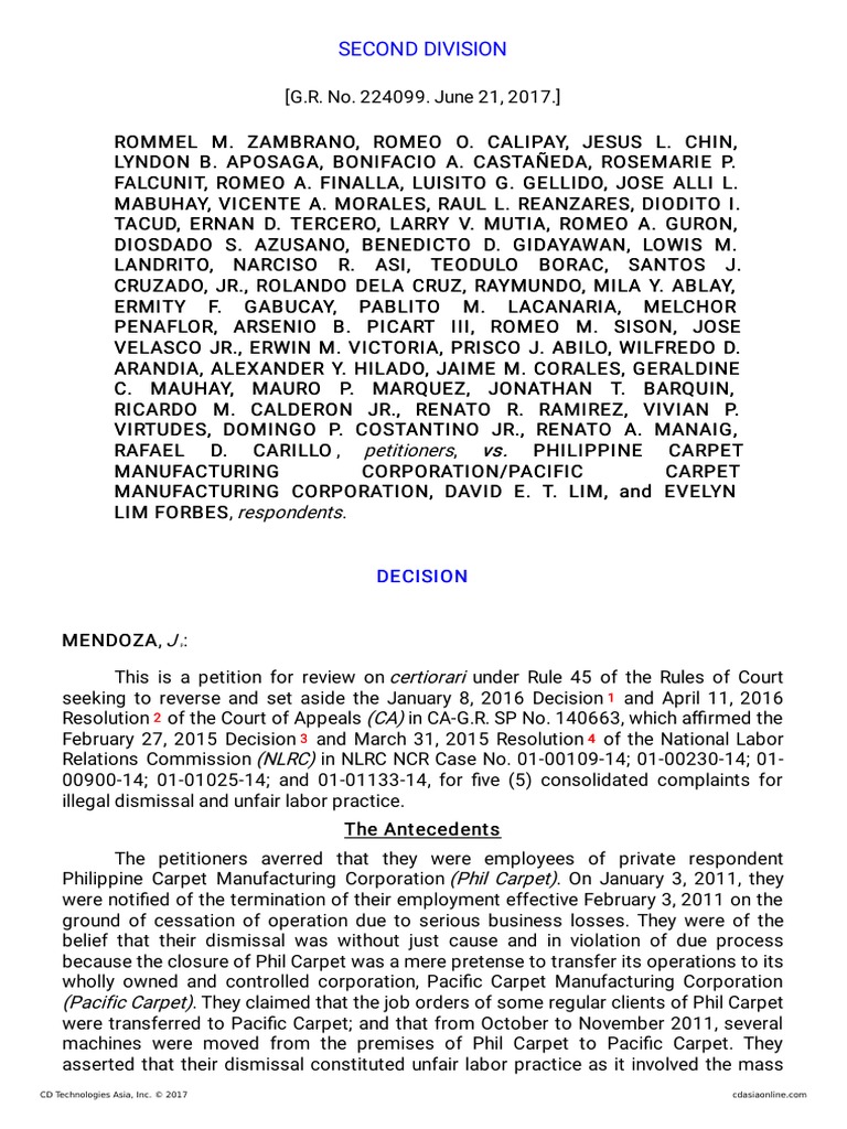 Zambrano v. Philippine Carpet Manufacturing PDF Piercing The