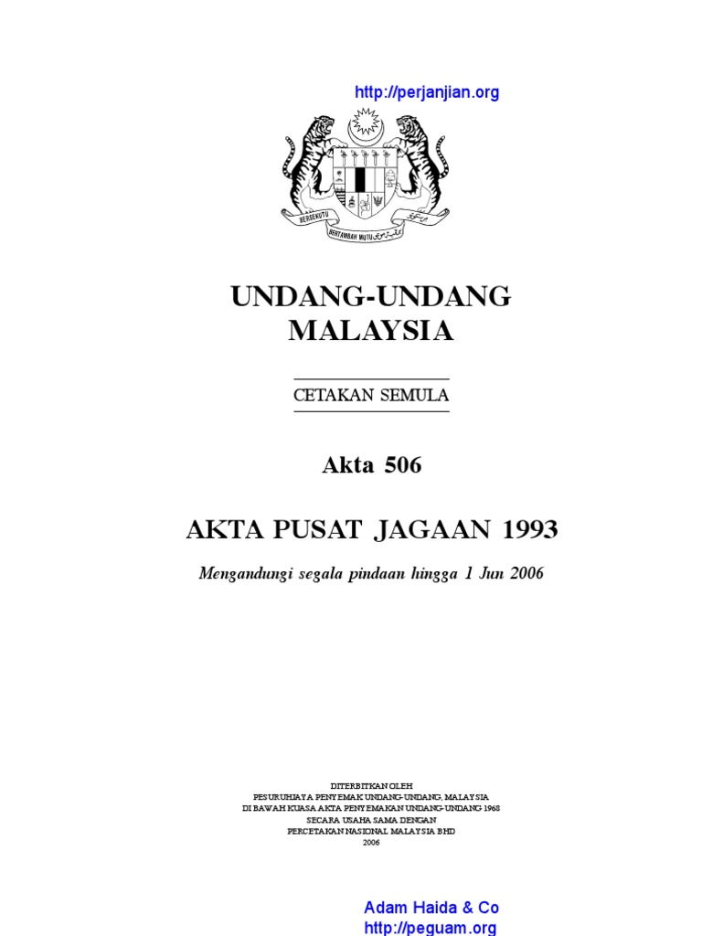 Akta 506 Akta Pusat Jagaan 1993