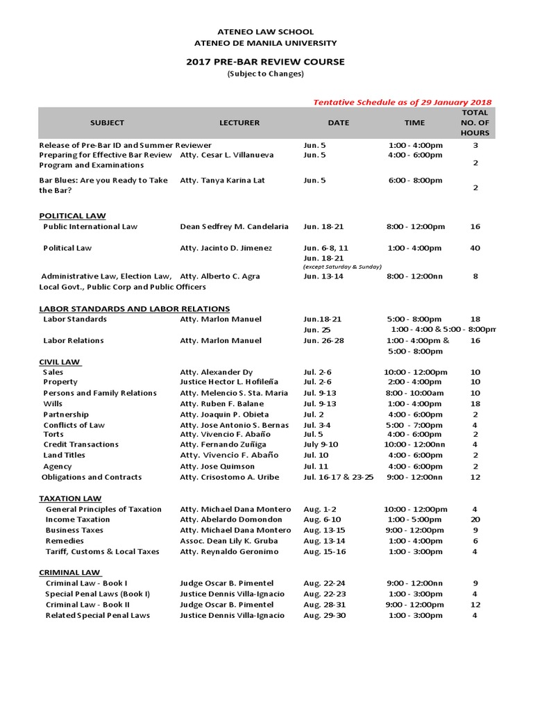 Pre-Bar Review Schedule - 1 | PDF