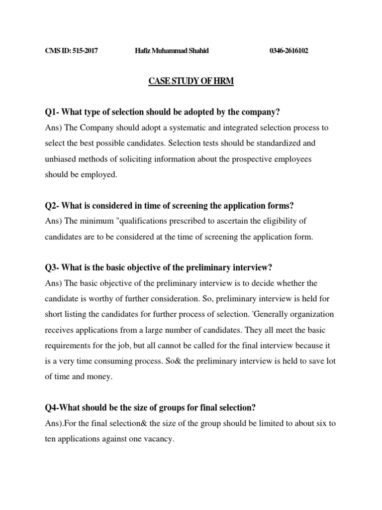 HRM Selection Process Case Study | PDF