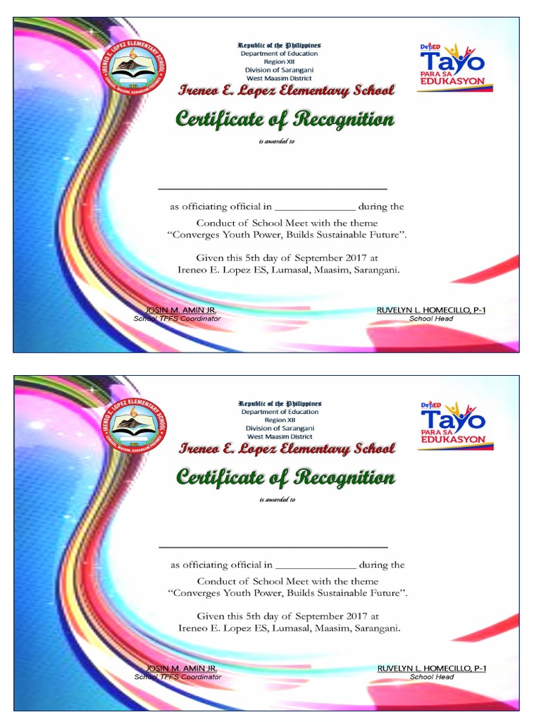 Certificate of Officiating Officials