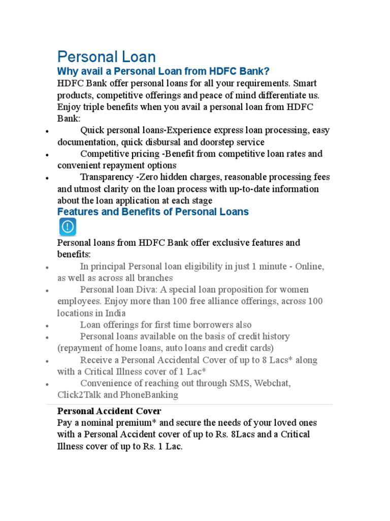 Personal Loan Why Avail A Personal Loan From HDFC Bank? PDF Annual