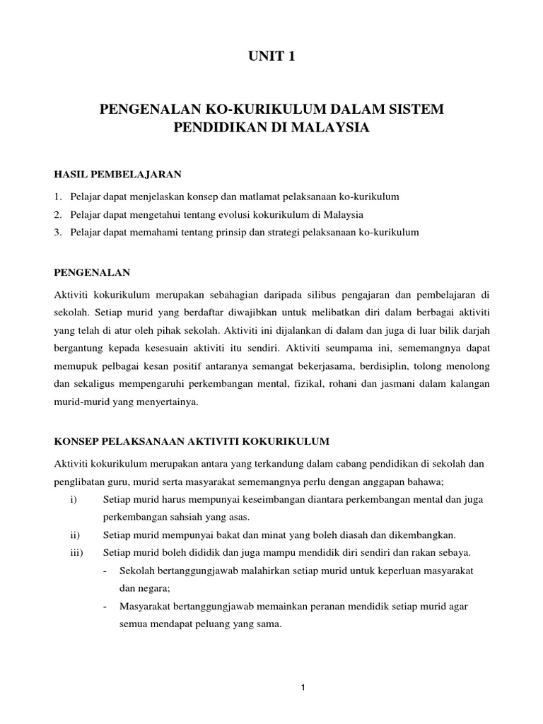 Nota 1 Pengurusan Kokurikulum Di Sekolah Pdf