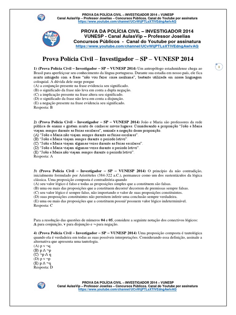 Prova Investigador Polícia Civil 2014 | PDF | Argumento | Contradição