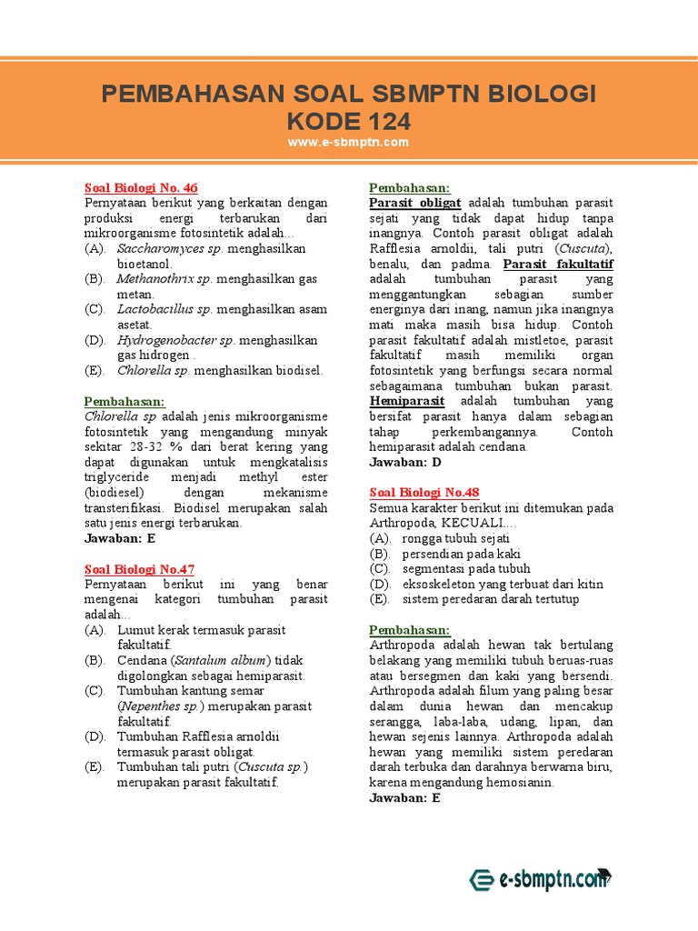 Soal Sbmptn Biologi Dan Pembahasan Lengkap