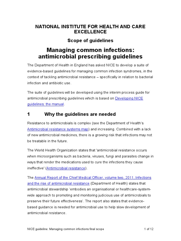 NICE Guidelines for Common Infections | PDF | Antimicrobial Resistance ...