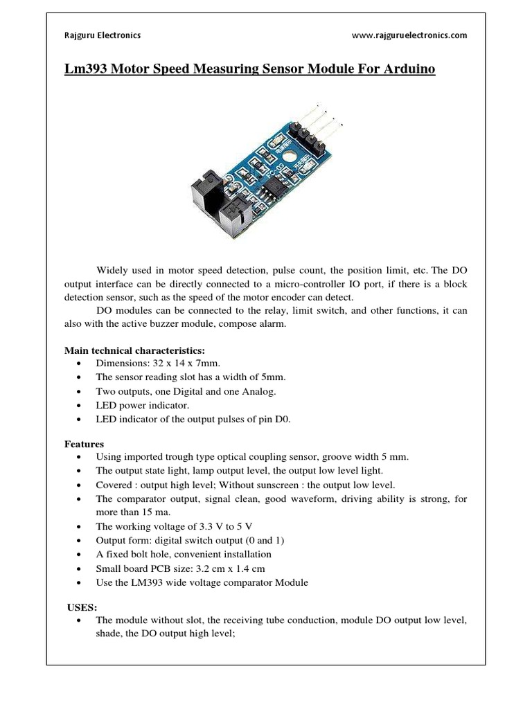 Lm393 Motor Speed Measuring Sensor Module For Arduino | PDF | Sensor ...
