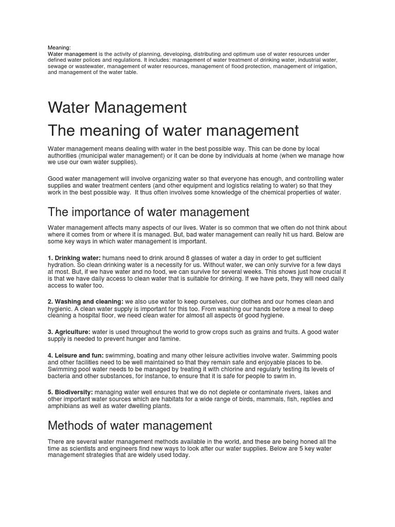 Water Management Water Resources Water Resource Management
