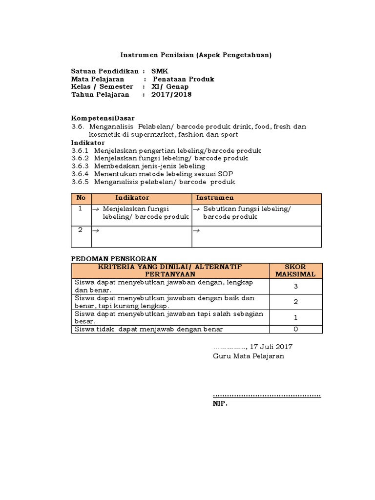 Instrumen Penilaian Tes Lisan