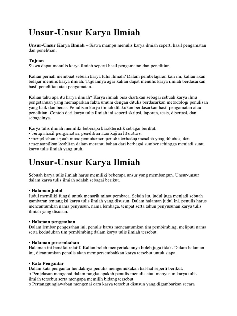 Unsur Karya Tulis Ilmiah Pdf