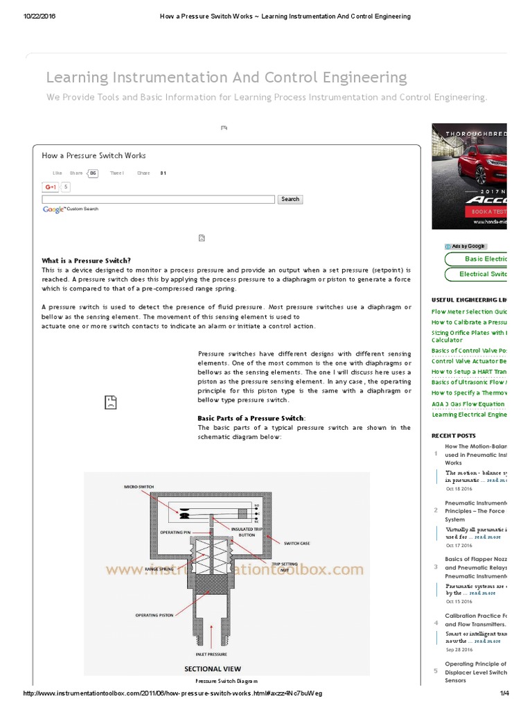 How A Pressure Switch Works - Learning Instrumentation and Control ...