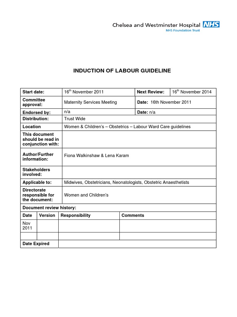 Induction of Labour Guide 2013 149 Induction of Labour Guideline PDF