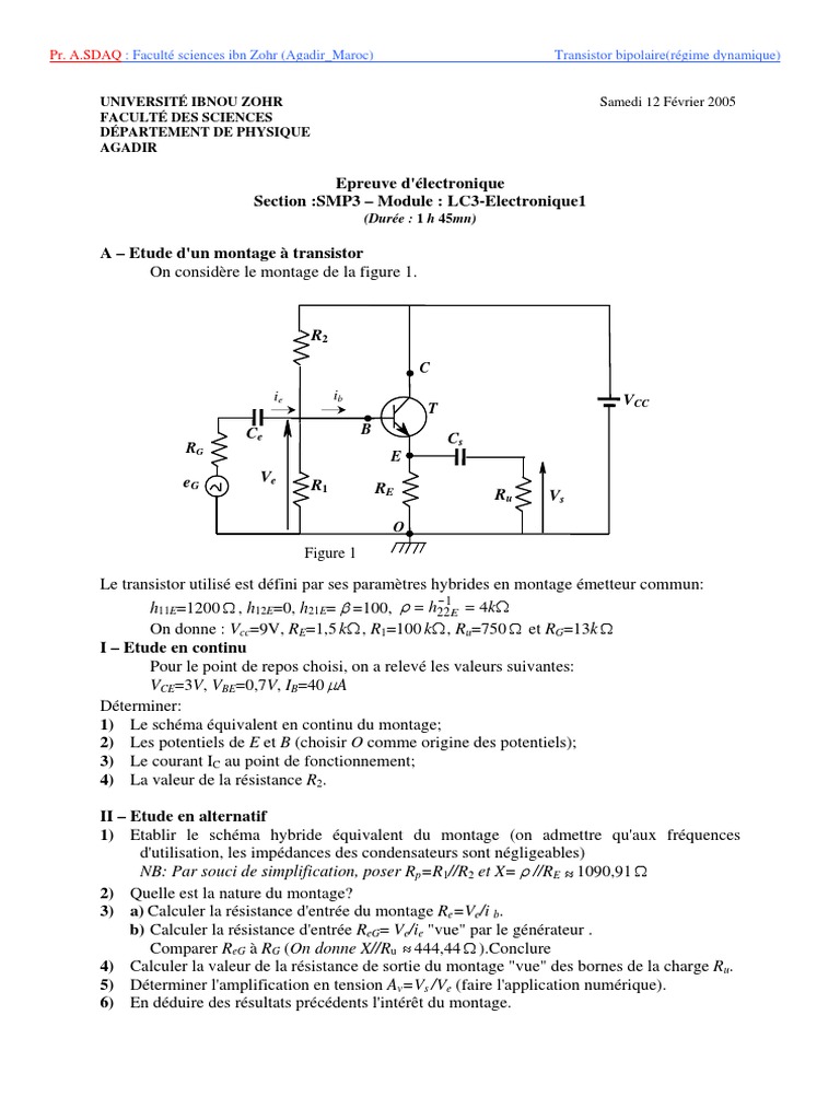 Comment Etablir Un Schema Equivalent De Montage à Transistor Epreuve-SMP3 Elec 2004 PDF | PDF | Amplificateur opérationnel | Transistor  bipolaire
