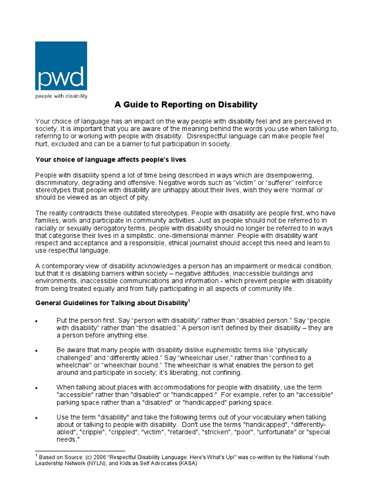 Respectful Language for Disability Reporting | PDF | Intellectual ...