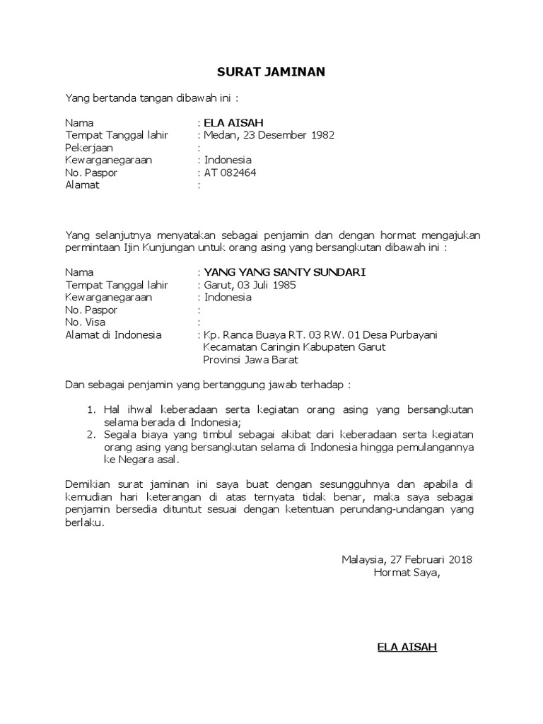 Surat Jaminan Paspor