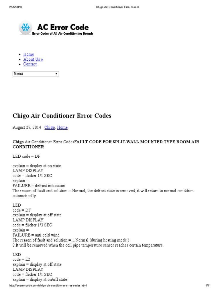 Chigo Air Conditioner Error Codes PDF Direct Current Air Conditioning