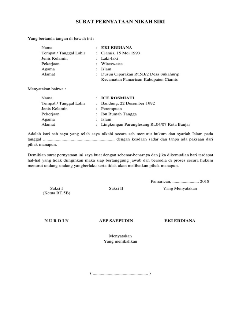 Surat Pernyataan Nikah Siri Pdf