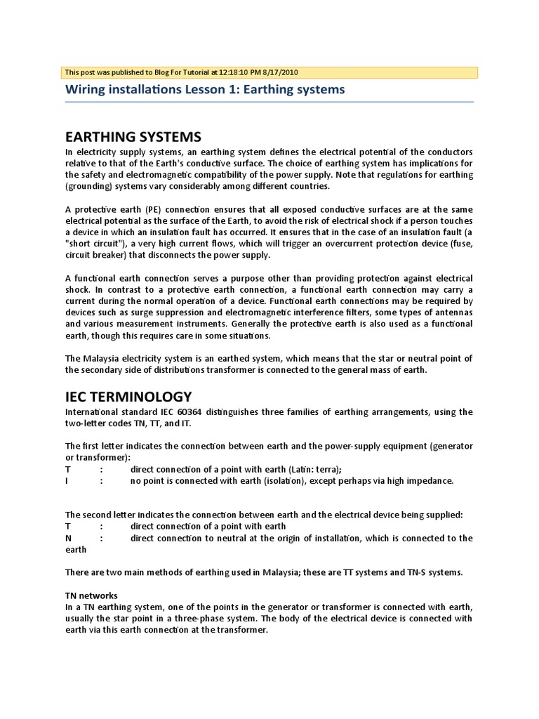 Malaysia Earthing Systems Overview | PDF | Safety | Power (Physics)