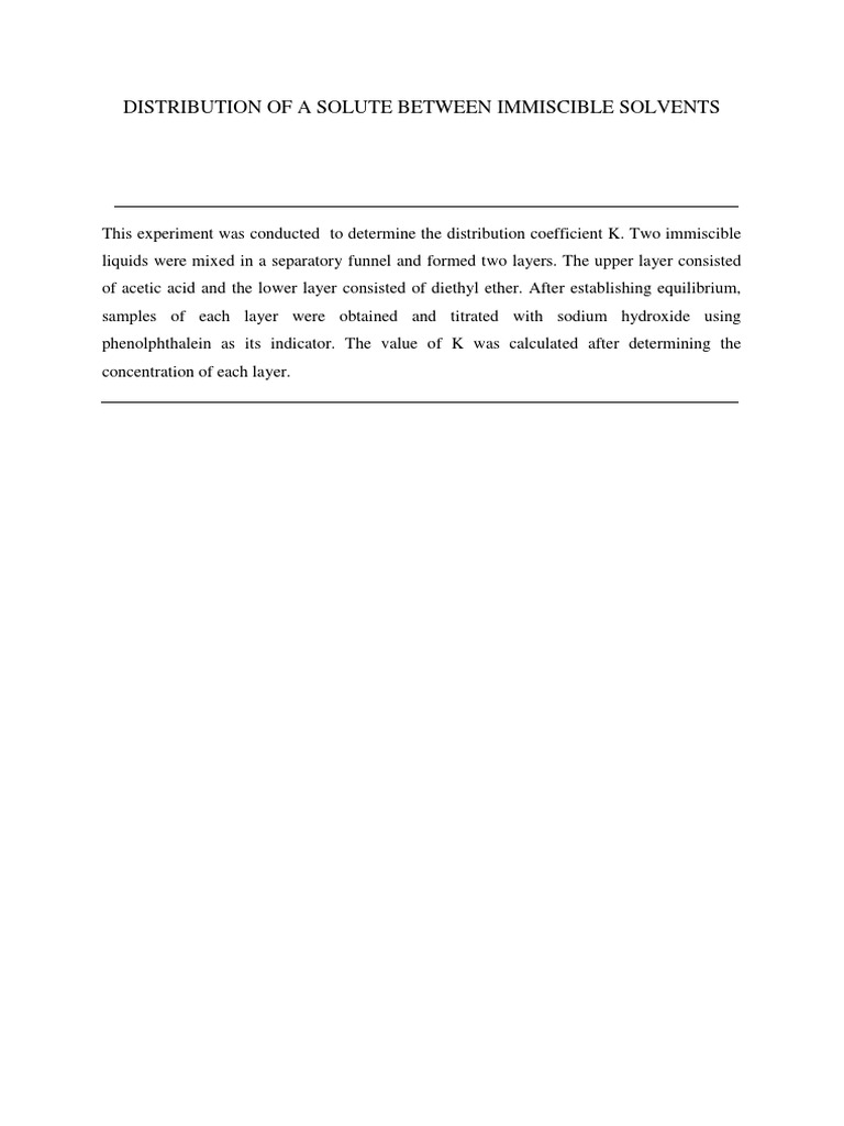 Distribution of A Solute Between Immiscible Solvents | PDF | Solution ...