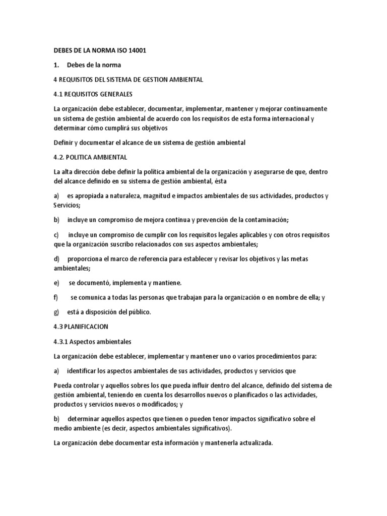 Requisitos de la norma ISO 14001 | PDF | Planificación | Entorno natural