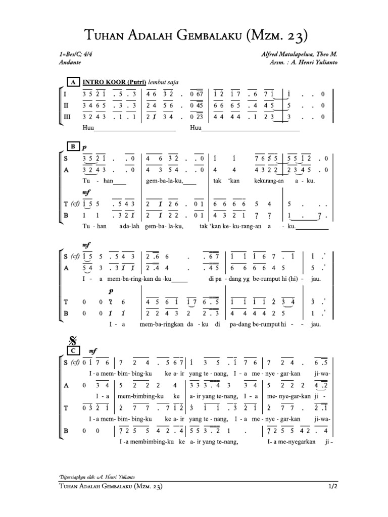 Tuhan Adalah Gembalaku (Partitur SATB) | PDF