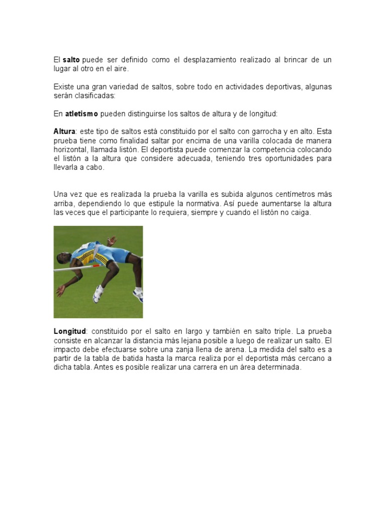Tipos de saltos en atletismo | PDF | Deporte del atletismo | Concurso ...