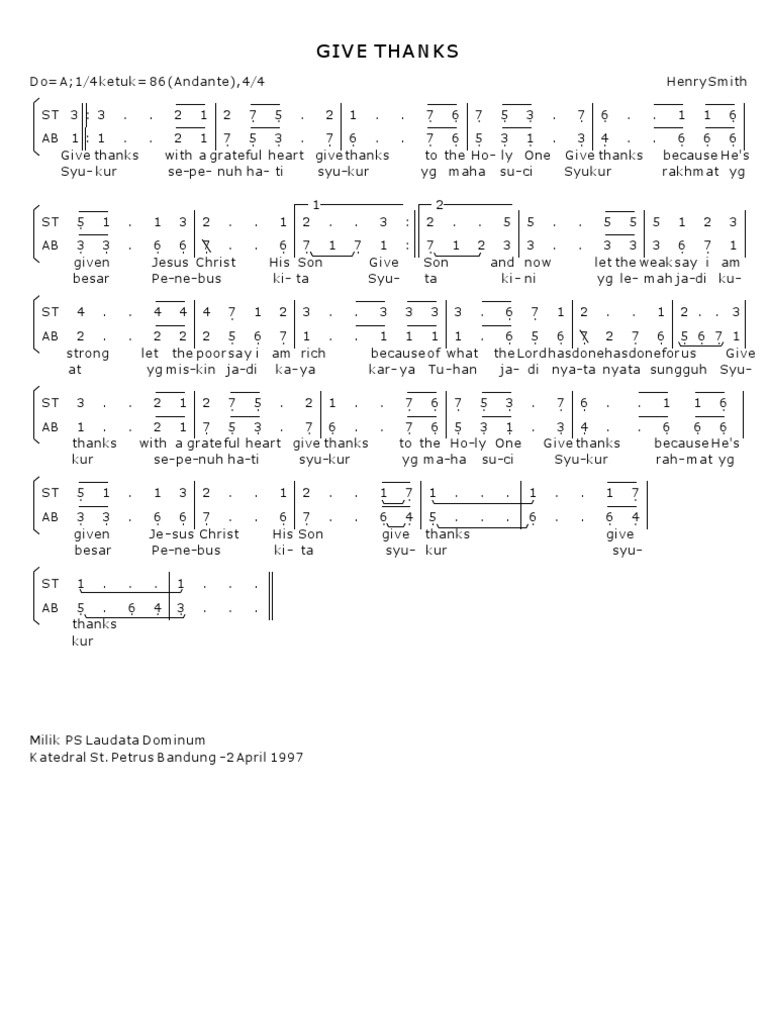 Give Thanks Syukur Henry Smith Satb2 (Partitur SATB)