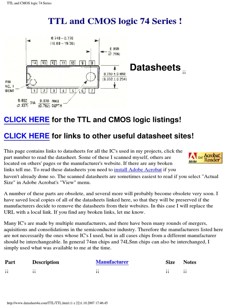 74 Series TTL and CMOS Datasheets | PDF | Logic Gate | Electronics
