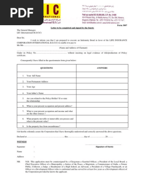 lic surety form 3807