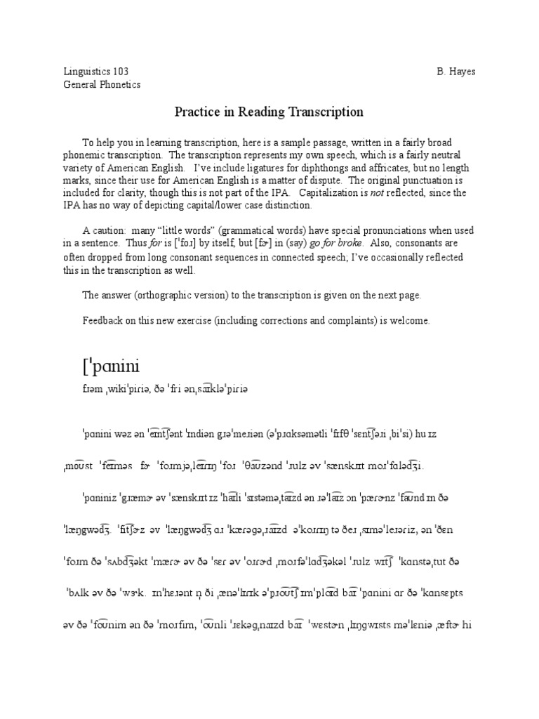 PracticeReadingTranscription PDF | PDF | Symbols | Human Communication