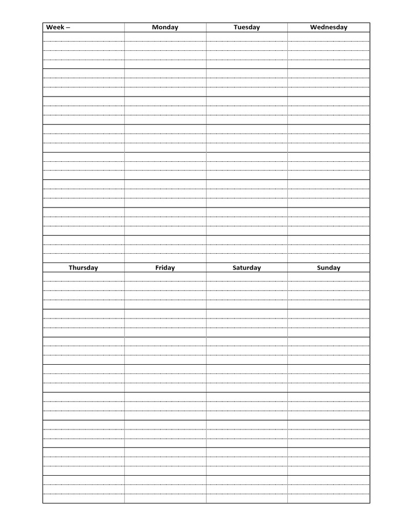 Week Monday Tuesday Wednesday Pdf