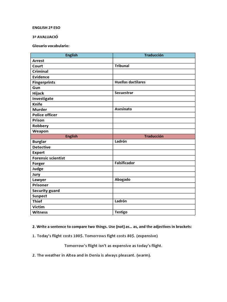 Vocabulary Related to Criminal Justice and Law Enforcement English to