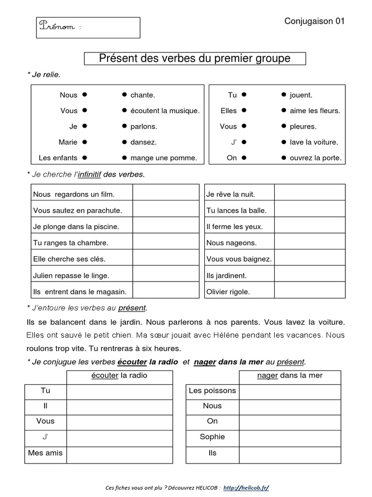 Présent Des Verbes Du Premier Groupe Ce2 Conjugaison Cycle 3