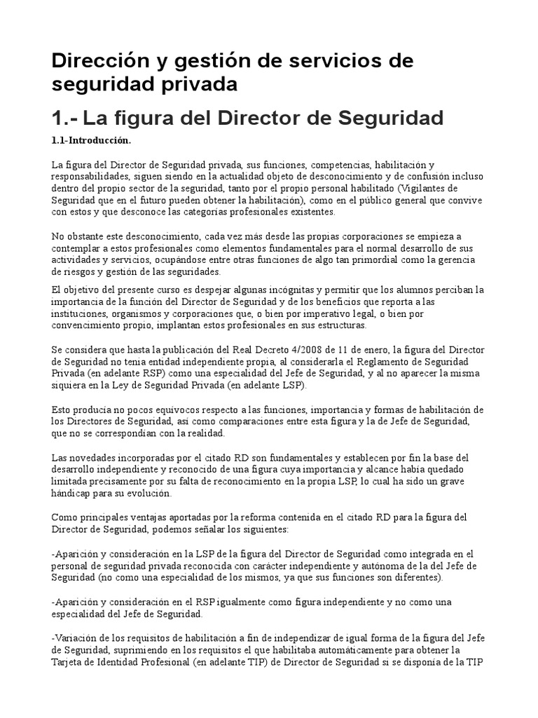 Funciones del Director de Seguridad Privada | PDF | Comisión Europea ...