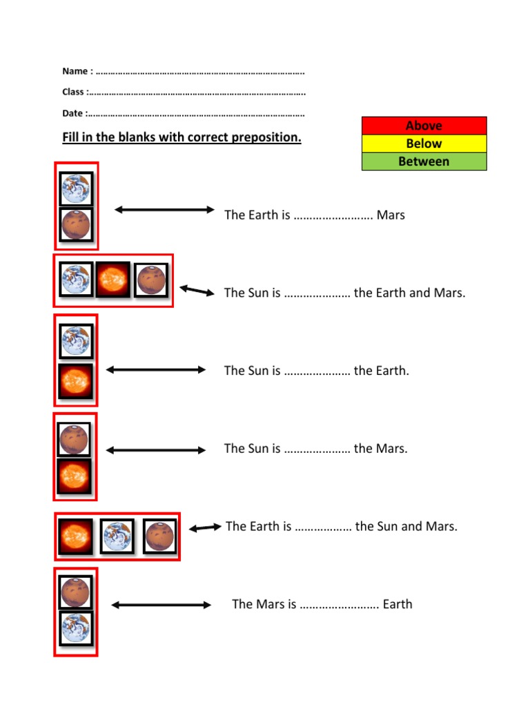 Fill in the blanks with correct preposition above below between pdf