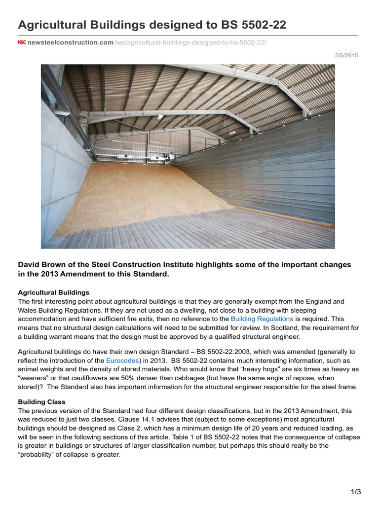 Agricultural Buildings Under BS 5502-22 | PDF | Structural Load | Snow