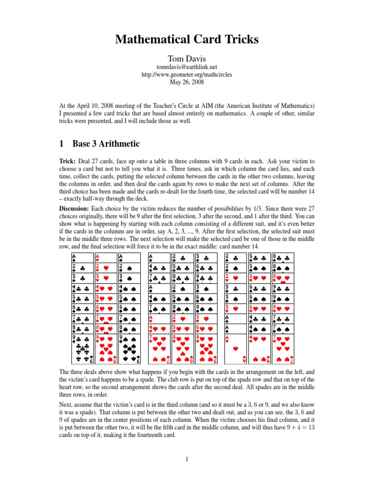 Mathematical Card Tricks - Tom Davis PDF | PDF