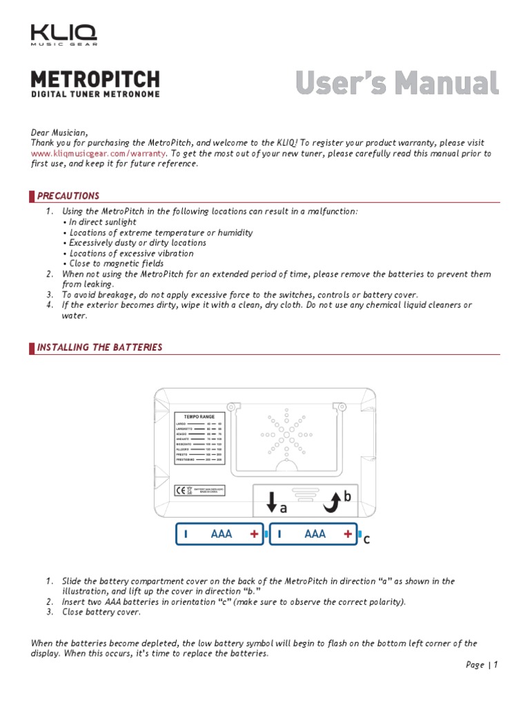 Kliq Metropitch Manual | Pitch (Music) | Elements Of Music | Free 30