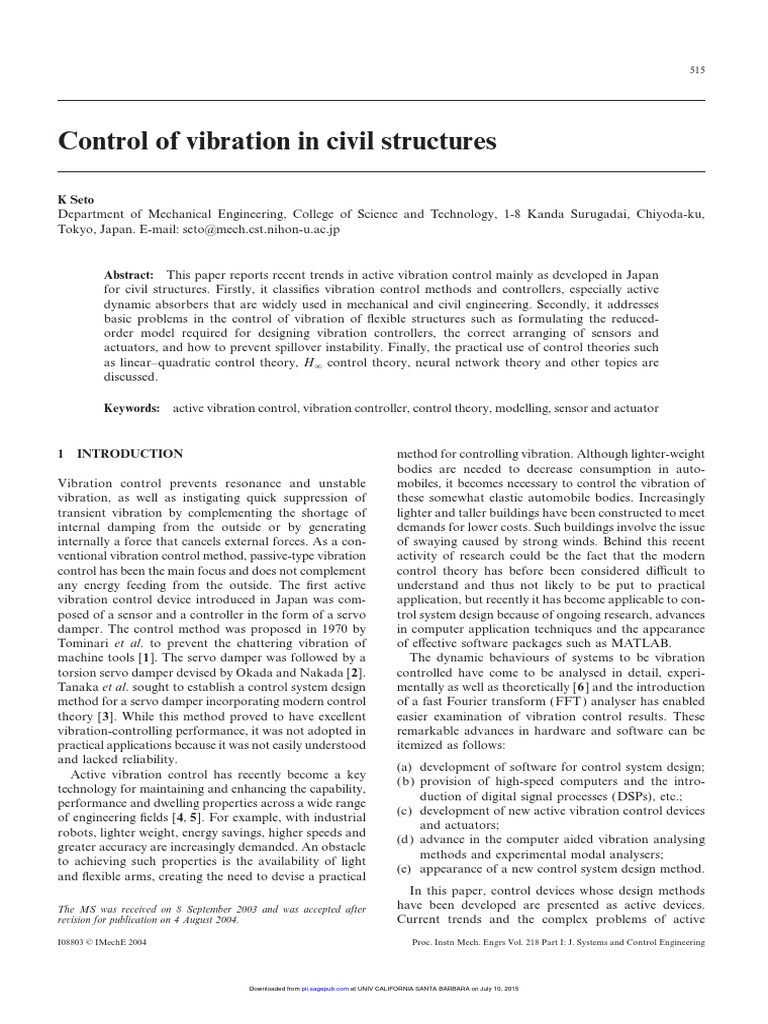 Control of Vibration in Civil Structures | PDF | Control Theory ...