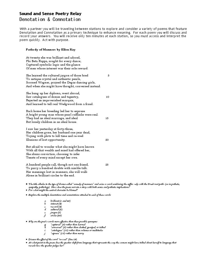 Denotation Connotation - Poems Prompt.docx | Poetry | Fiction & Literature