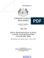 Akta 630 Akta Pendaftaran Kapal Layar Antarabangsa Langkawi 2003