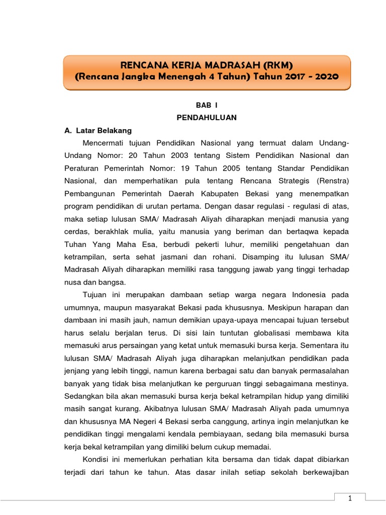Rencana Kerja Madrasah 2017-2020 | PDF
