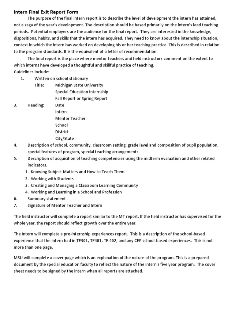 Final Internship Exit Report Guidelines | PDF | Internship | Job Hunting