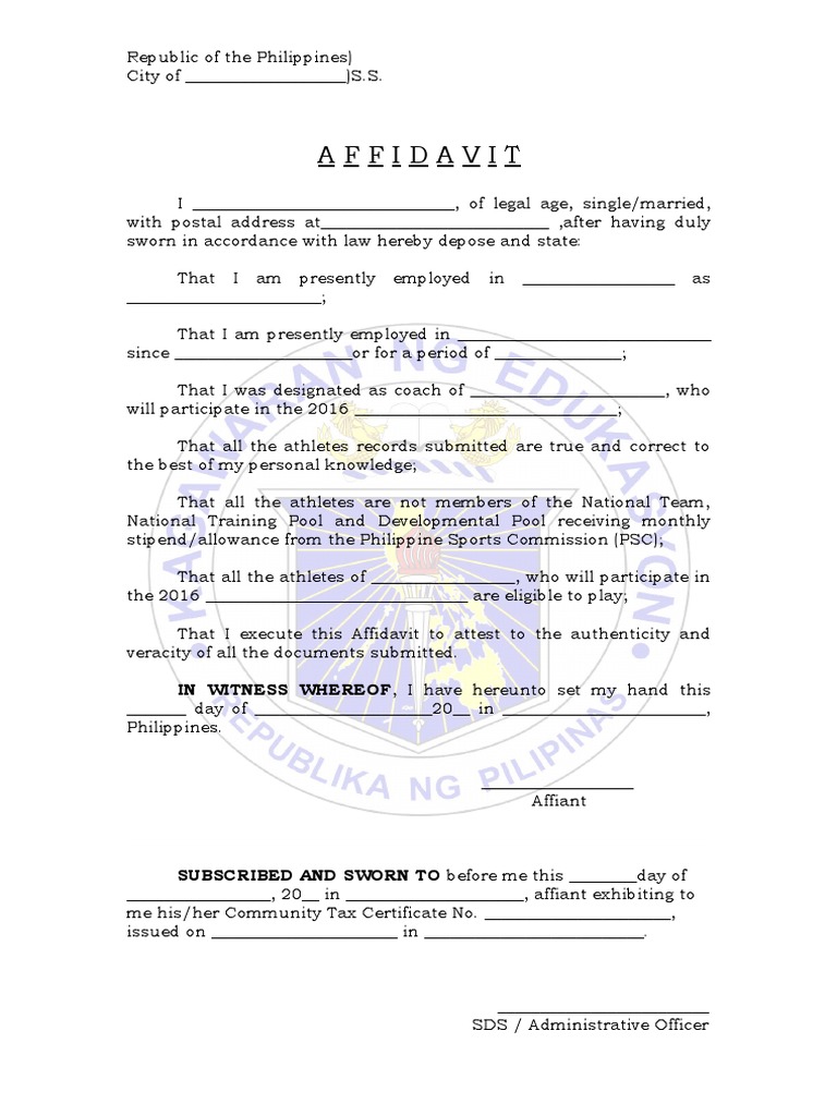 Affidavit: IN WITNESS WHEREOF I Have Hereunto Set My Hand This PDF